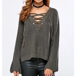 LACE UP SWEATER